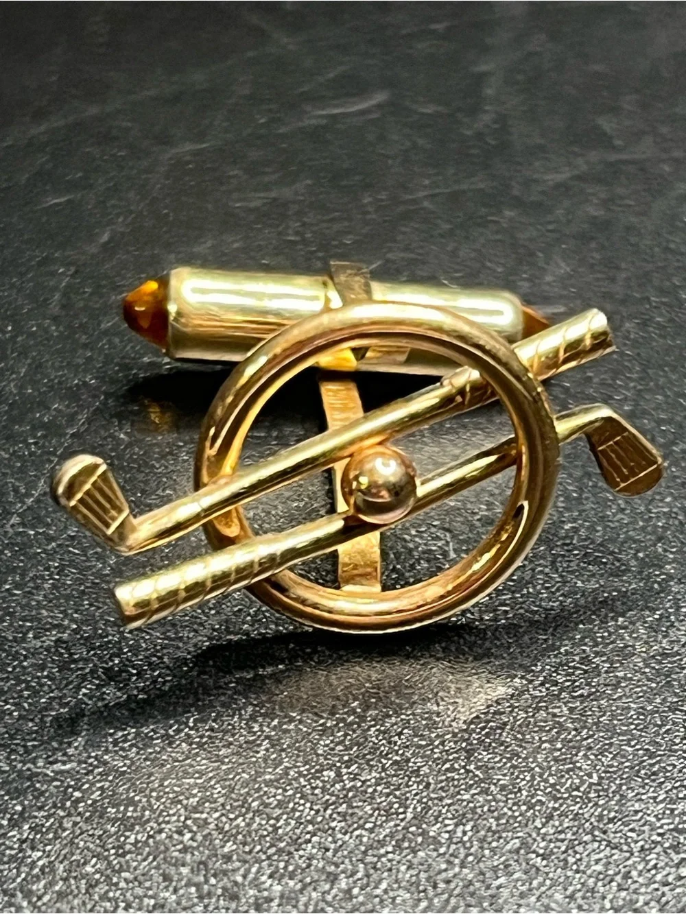 Vintage Gold Tone Golf Cufflinks Crossed Golf Clubs Golf Ball Men’s Cuff Links